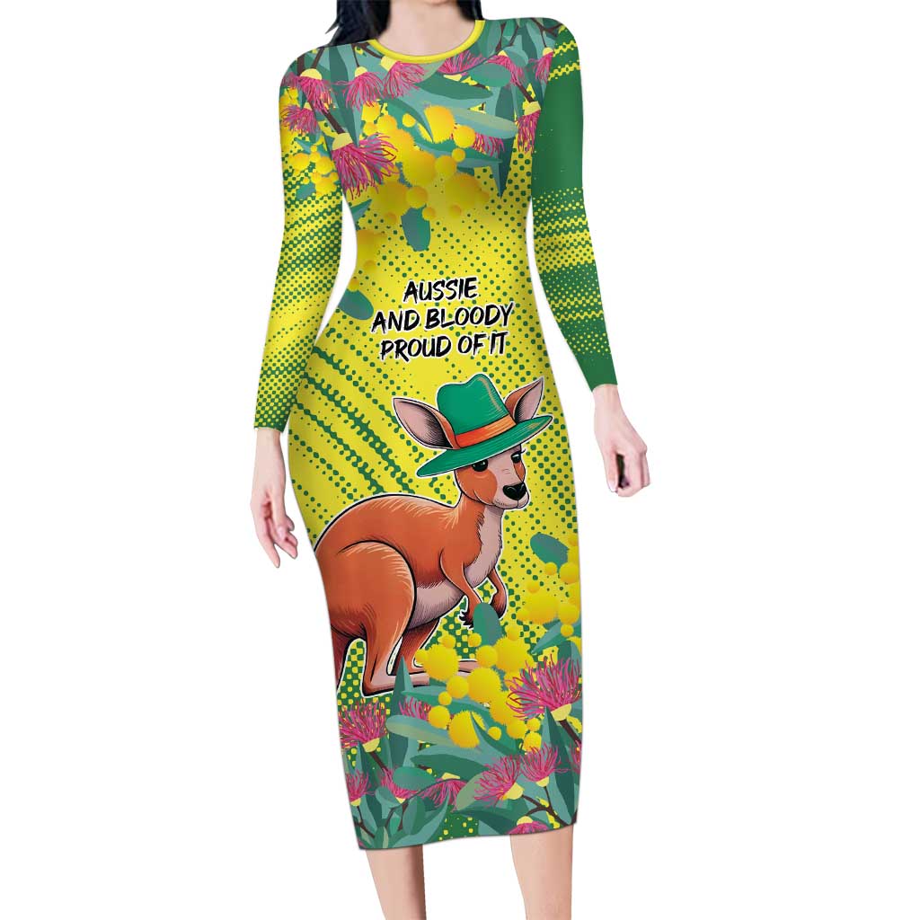 Aussie and Bloody Proud of It Long Sleeve Bodycon Dress Happy Australia Day