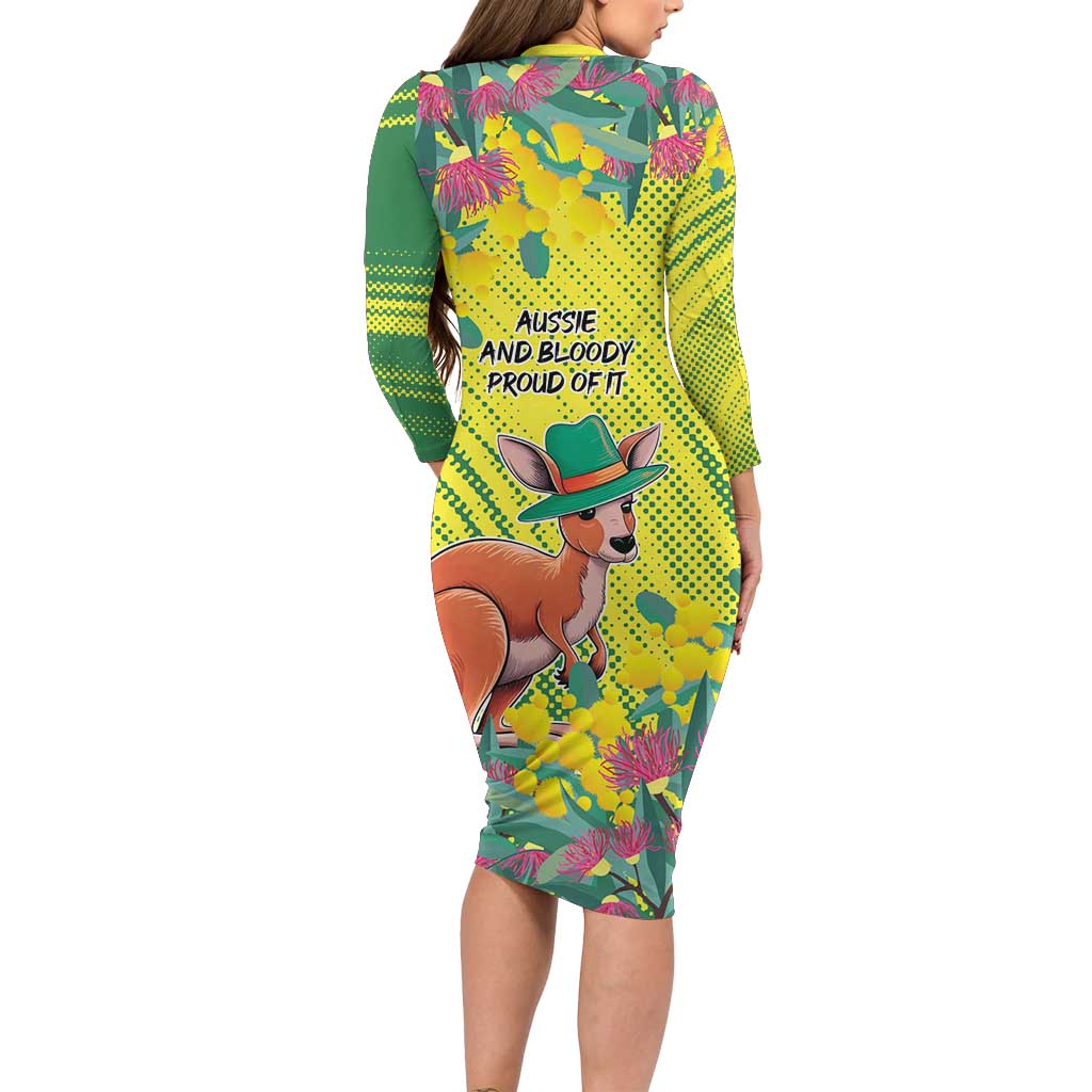 Aussie and Bloody Proud of It Long Sleeve Bodycon Dress Happy Australia Day