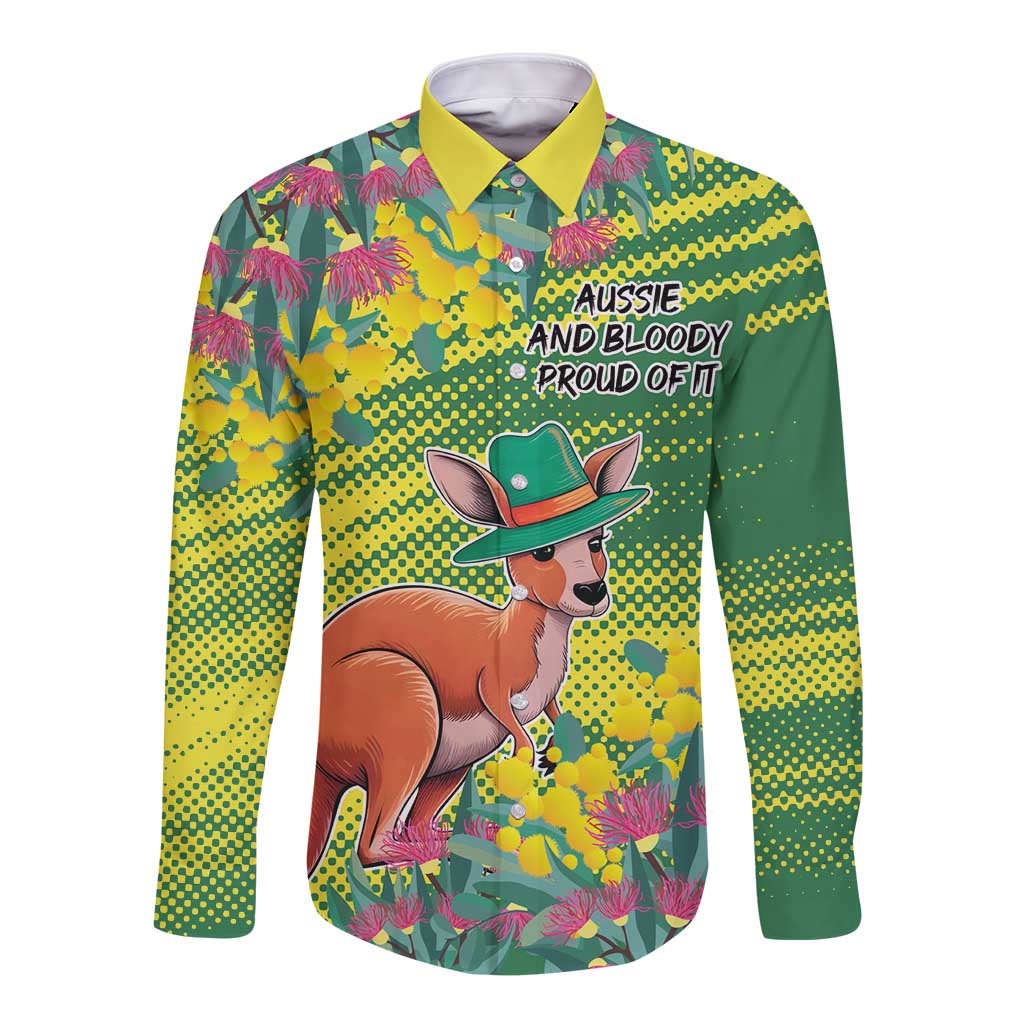 Aussie and Bloody Proud of It Long Sleeve Button Shirt Happy Australia Day