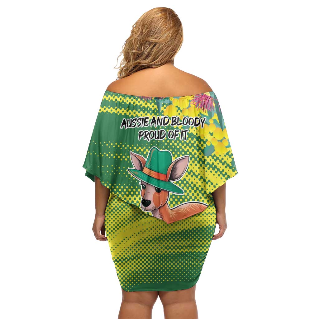 Aussie and Bloody Proud of It Off Shoulder Short Dress Happy Australia Day