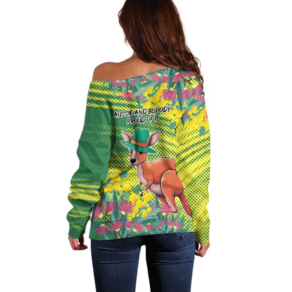 Aussie and Bloody Proud of It Off Shoulder Sweater Happy Australia Day - Vibe Hoodie Shop