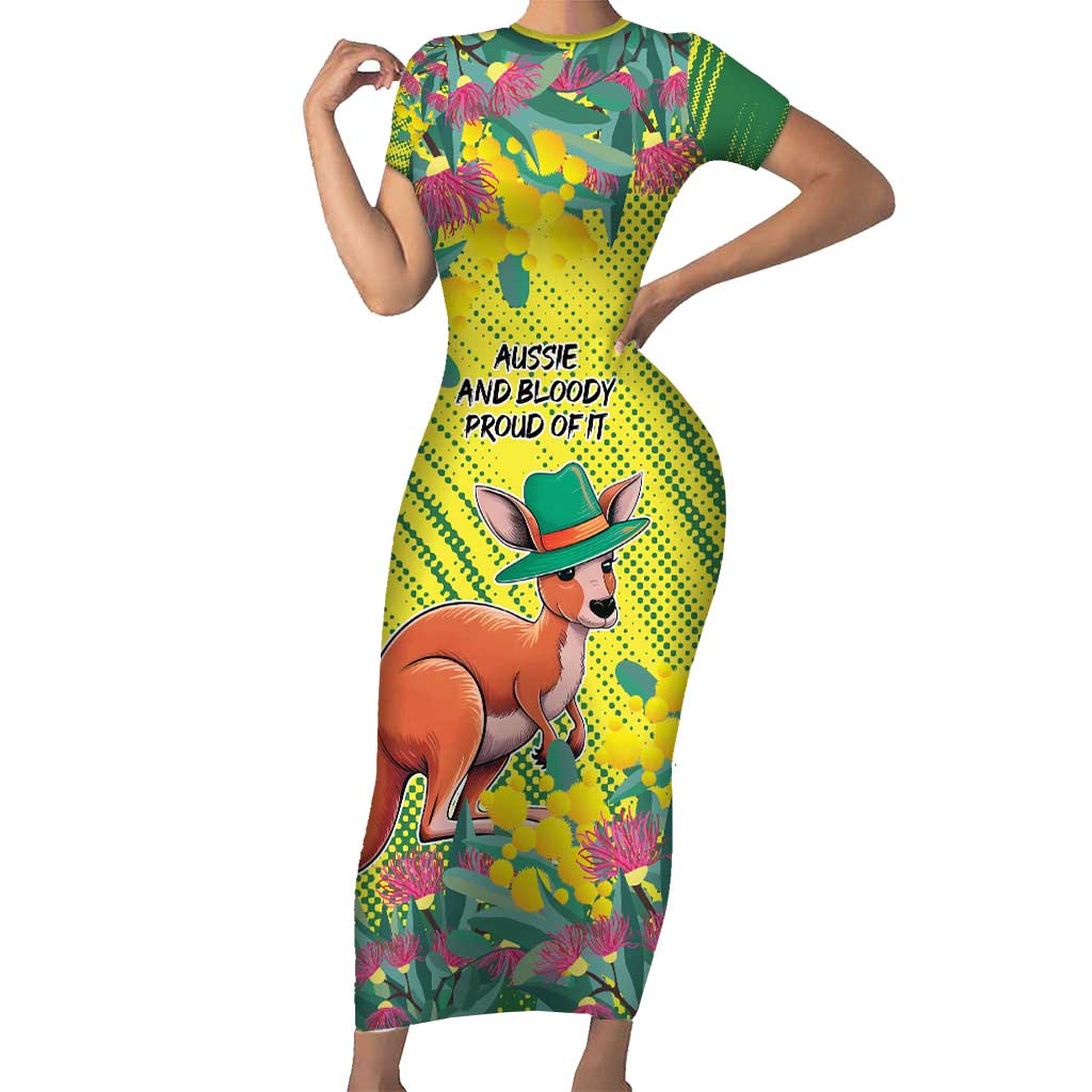 Aussie and Bloody Proud of It Short Sleeve Bodycon Dress Happy Australia Day