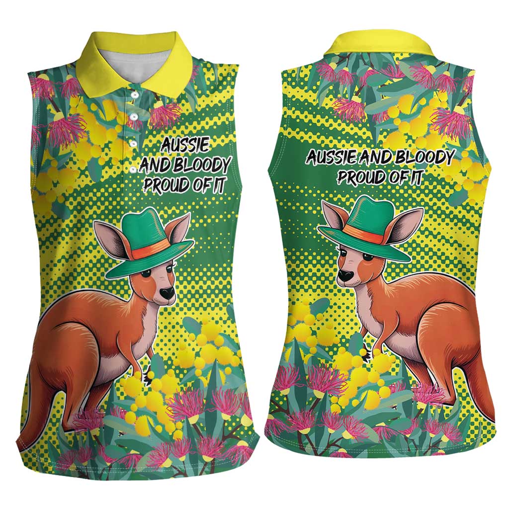 Aussie and Bloody Proud of It Women Sleeveless Polo Shirt Happy Australia Day