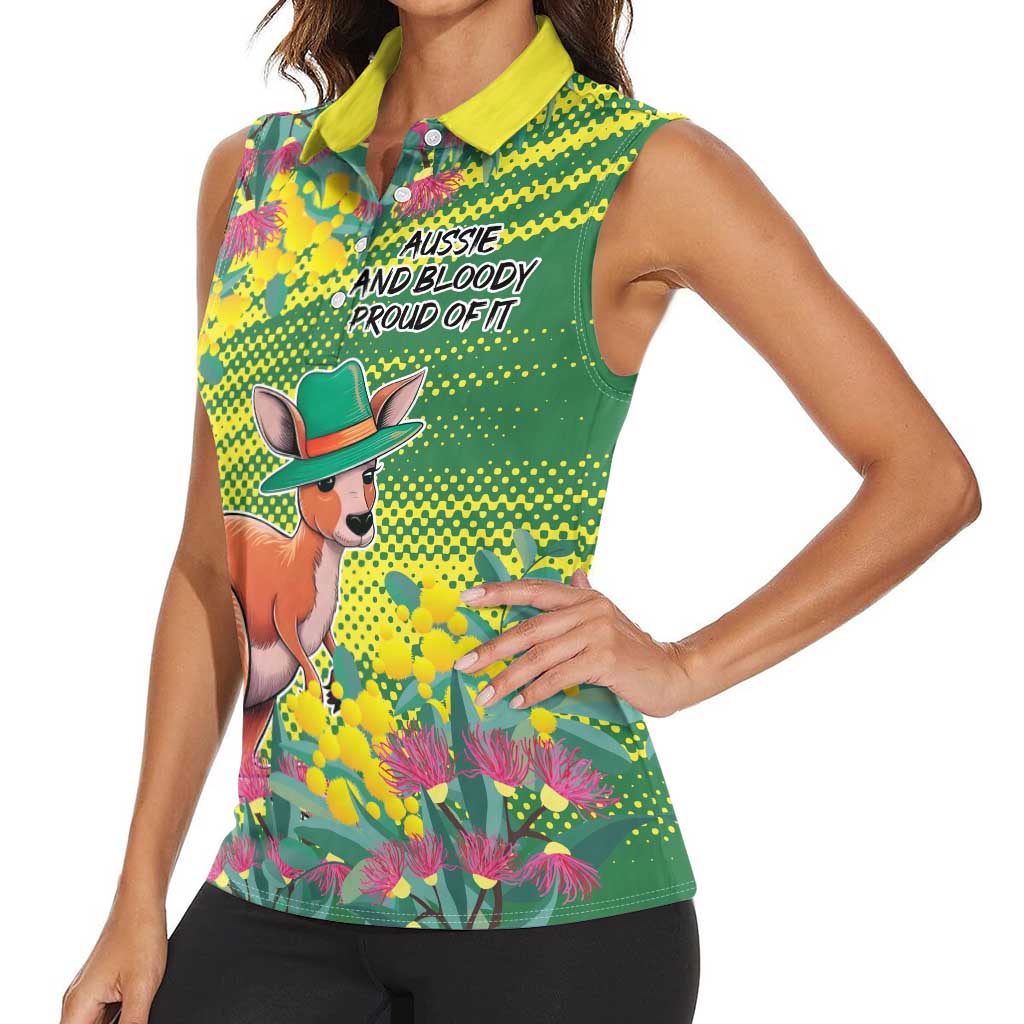 Aussie and Bloody Proud of It Women Sleeveless Polo Shirt Happy Australia Day