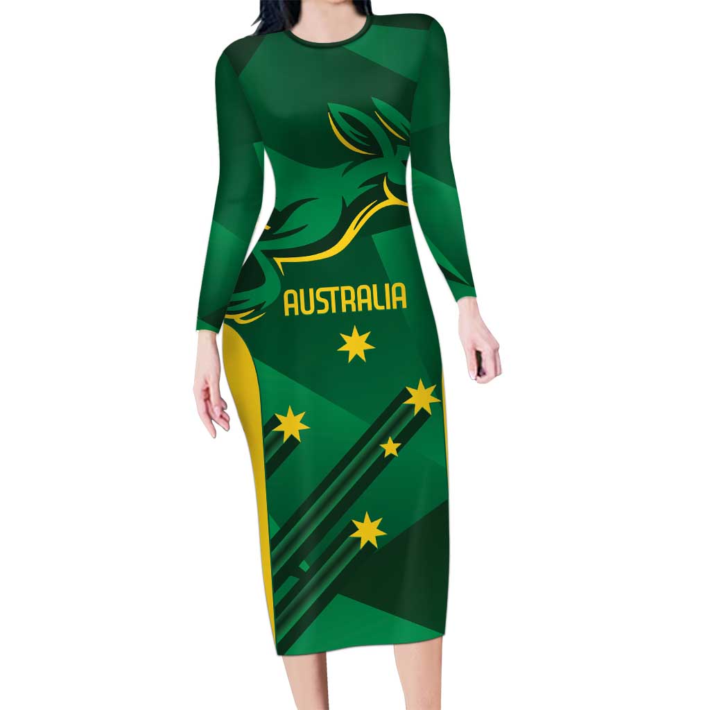 Australia Kangaroo Custom Family Matching Long Sleeve Bodycon Dress and Hawaiian Shirt Aussie National Color Sporty Pattern