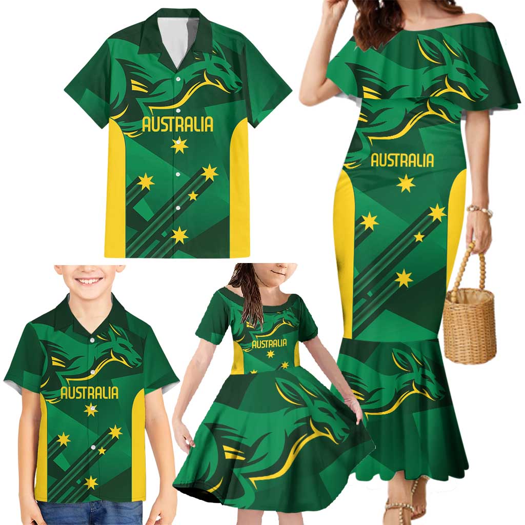 Australia Kangaroo Custom Family Matching Mermaid Dress and Hawaiian Shirt Aussie National Color Sporty Pattern