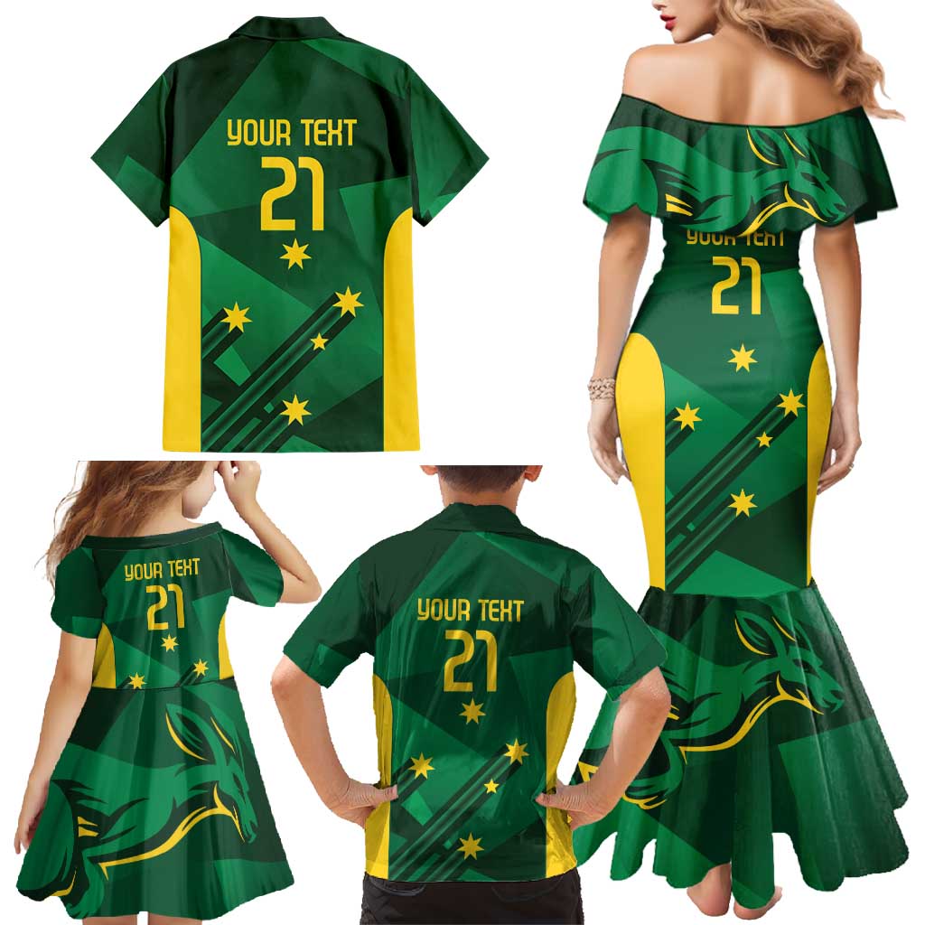 Australia Kangaroo Custom Family Matching Mermaid Dress and Hawaiian Shirt Aussie National Color Sporty Pattern