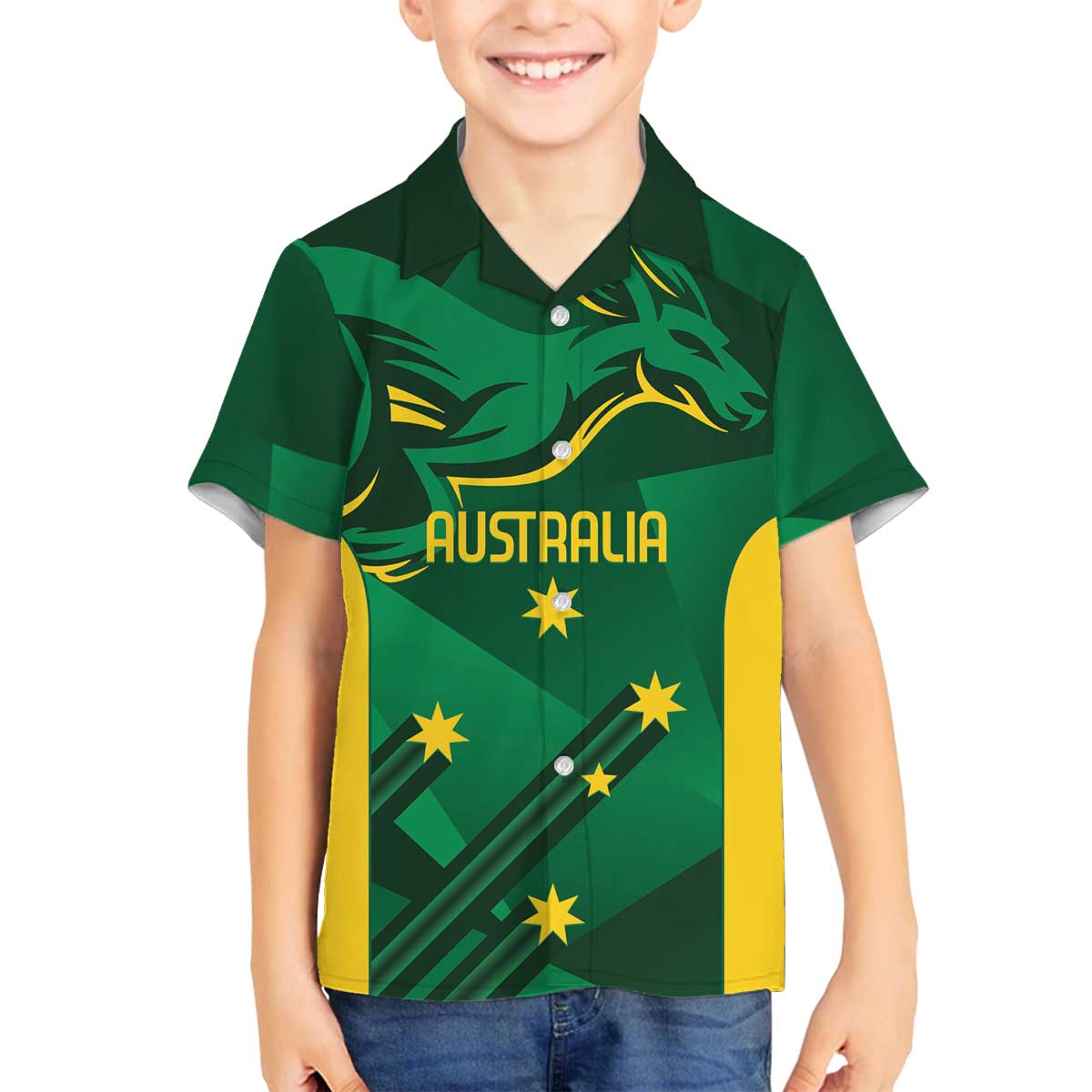 Australia Kangaroo Custom Family Matching Off The Shoulder Long Sleeve Dress and Hawaiian Shirt Aussie National Color Sporty Pattern