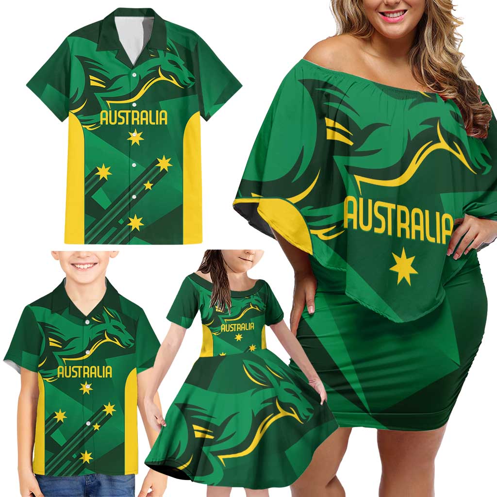 Australia Kangaroo Custom Family Matching Off Shoulder Short Dress and Hawaiian Shirt Aussie National Color Sporty Pattern