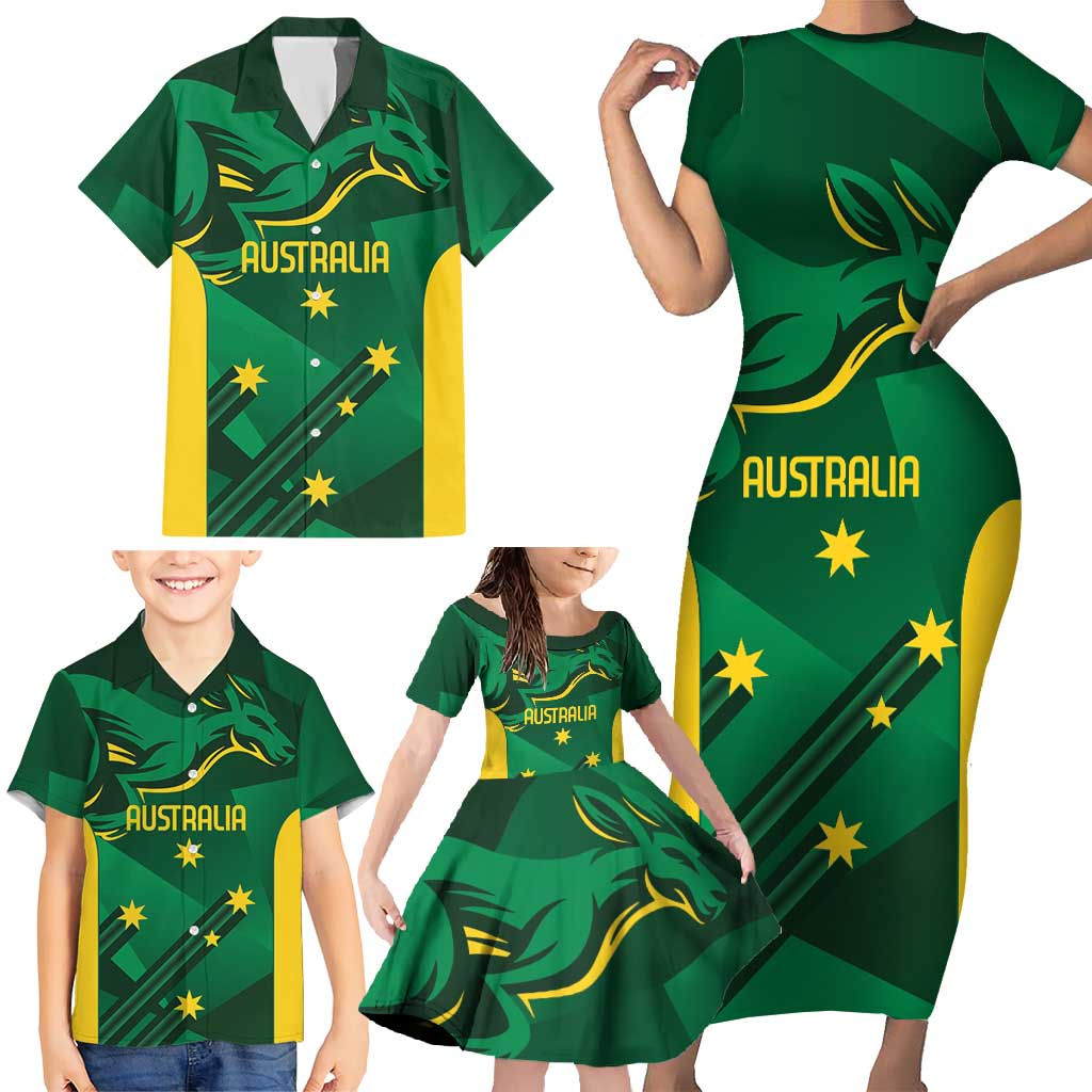 Australia Kangaroo Custom Family Matching Short Sleeve Bodycon Dress and Hawaiian Shirt Aussie National Color Sporty Pattern