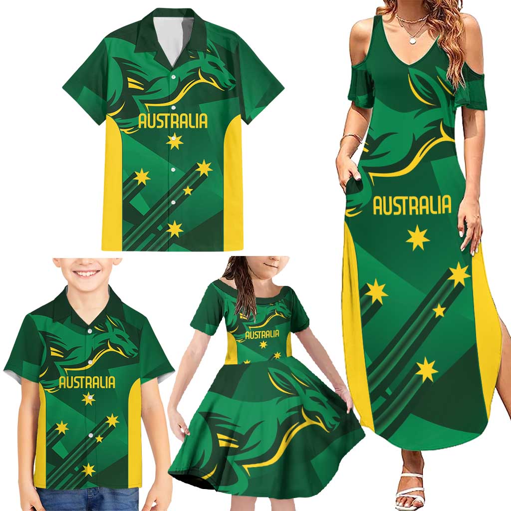 Australia Kangaroo Custom Family Matching Summer Maxi Dress and Hawaiian Shirt Aussie National Color Sporty Pattern