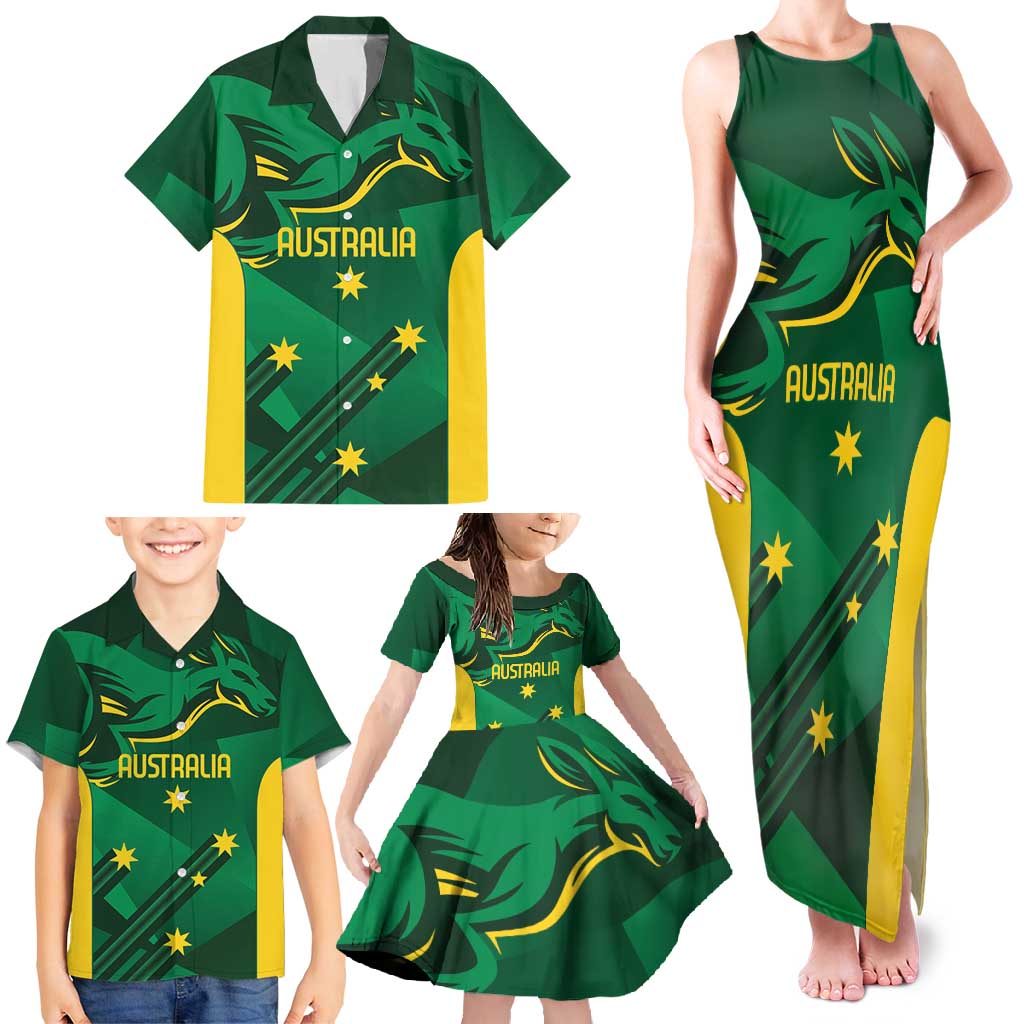 Australia Kangaroo Custom Family Matching Tank Maxi Dress and Hawaiian Shirt Aussie National Color Sporty Pattern