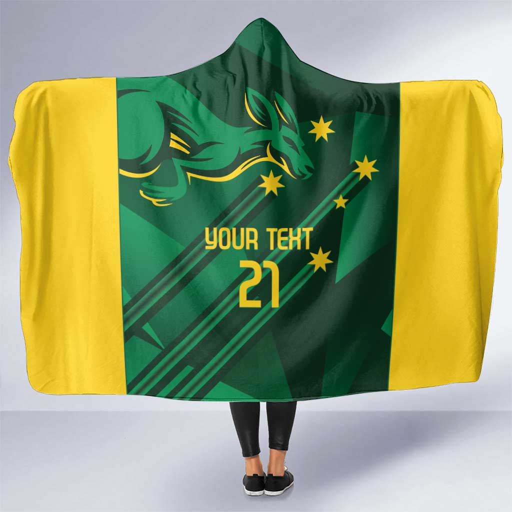 Australia Kangaroo Custom Hooded Blanket Aussie National Color Sporty Pattern