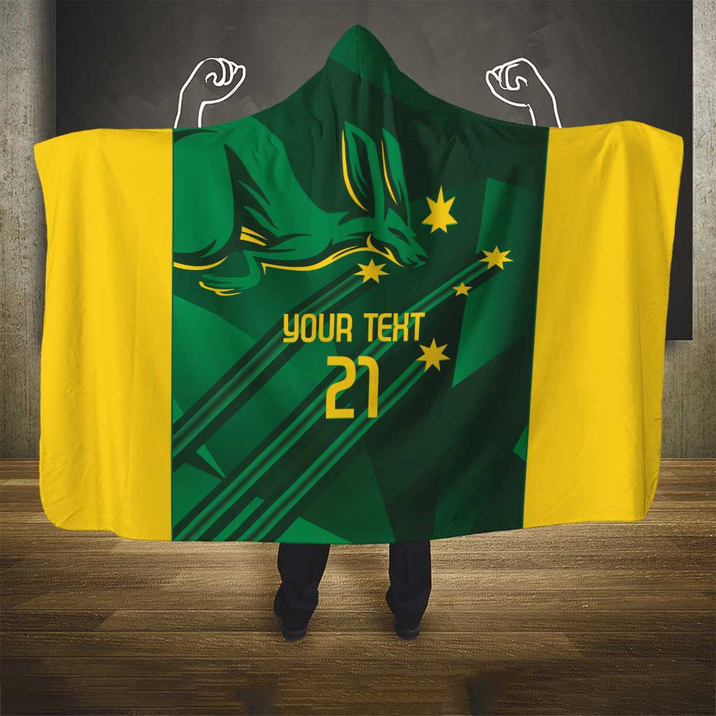 Australia Kangaroo Custom Hooded Blanket Aussie National Color Sporty Pattern