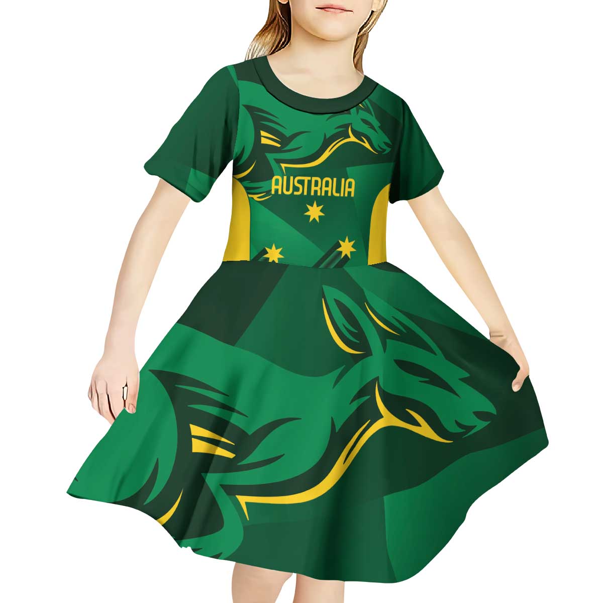 Australia Kangaroo Custom Kid Short Sleeve Dress Aussie National Color Sporty Pattern - Vibe Hoodie Shop