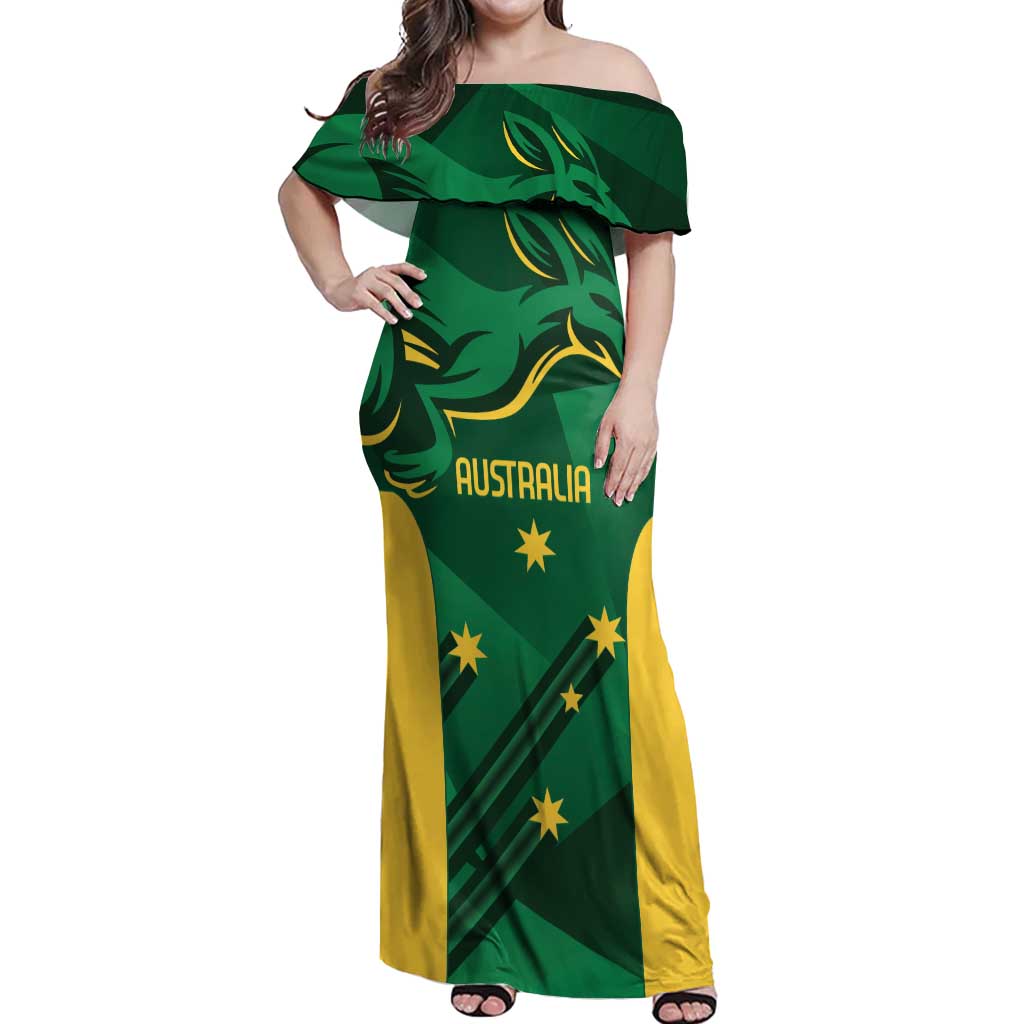 Australia Kangaroo Custom Off Shoulder Maxi Dress Aussie National Color Sporty Pattern