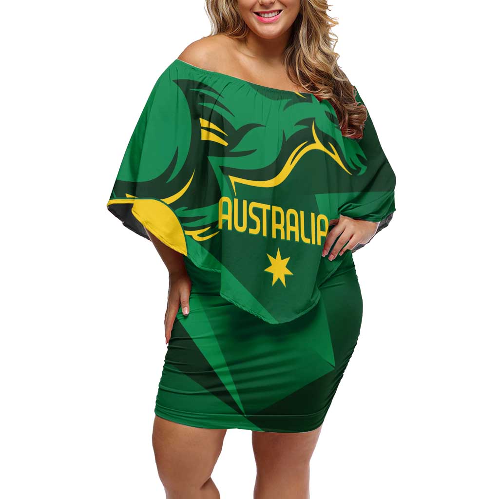 Australia Kangaroo Custom Off Shoulder Short Dress Aussie National Color Sporty Pattern