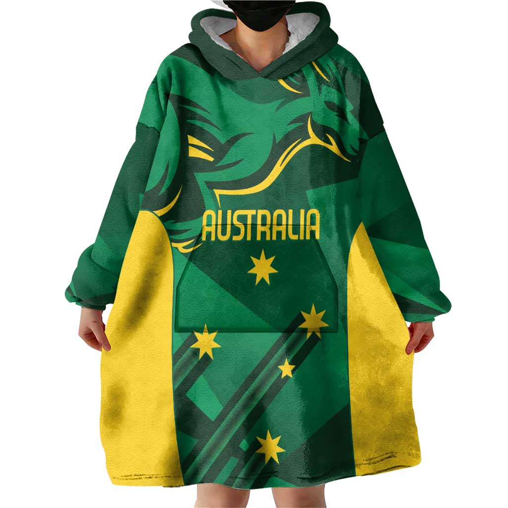 Australia Kangaroo Custom Wearable Blanket Hoodie Aussie National Color Sporty Pattern - Vibe Hoodie Shop