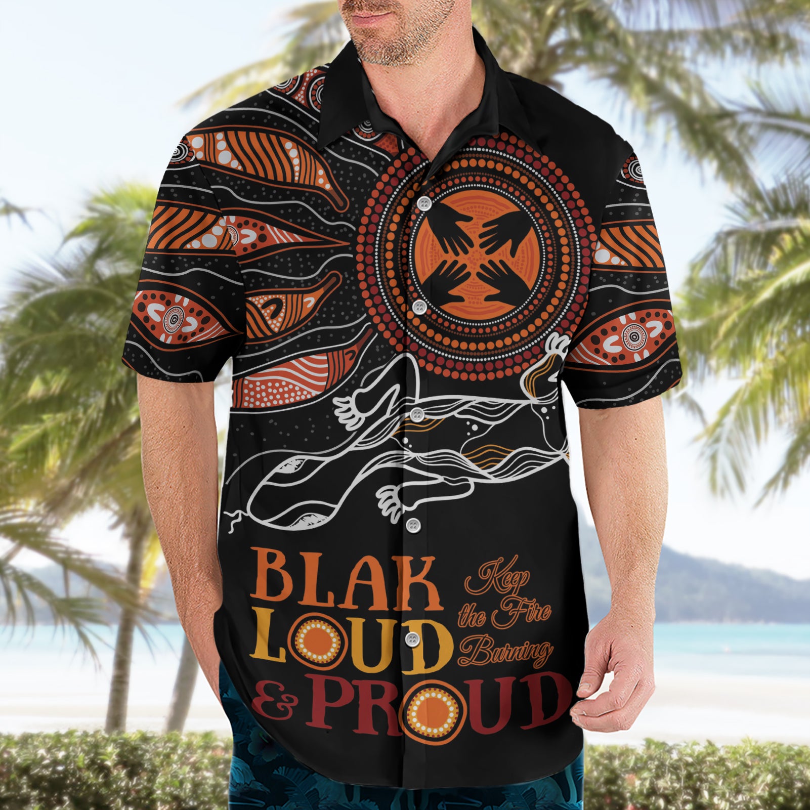 Australia NAIDOC 2024 Hawaiian Shirt Blak Loud and Proud Aboriginal Lizard Art - Vibe Hoodie Shop