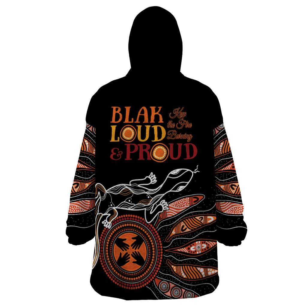 Australia NAIDOC 2024 Wearable Blanket Hoodie Blak Loud and Proud Aboriginal Lizard Art - Vibe Hoodie Shop