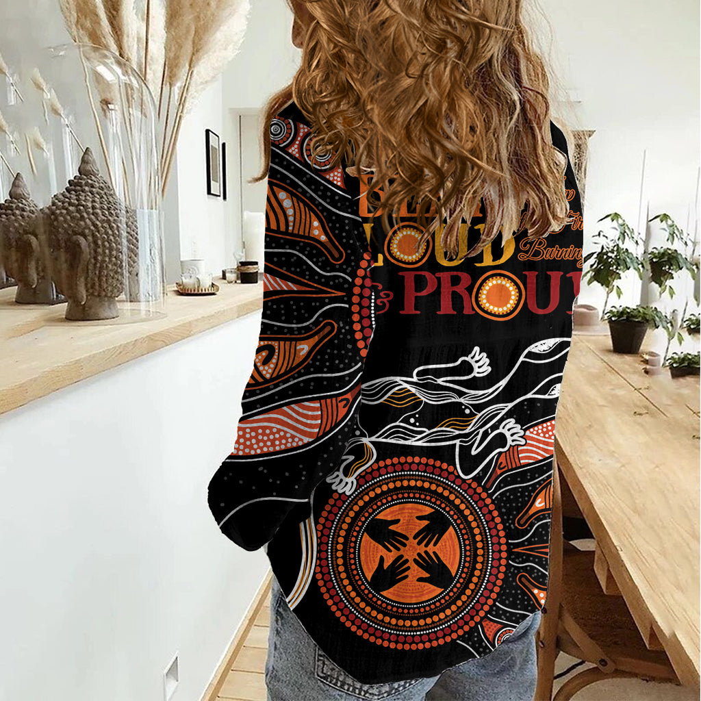 Australia NAIDOC 2024 Women Casual Shirt Blak Loud and Proud Aboriginal Lizard Art - Vibe Hoodie Shop
