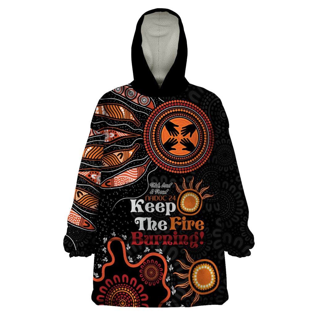 Australia NAIDOC 2024 Wearable Blanket Hoodie Keep the Fire Burning Aboriginal Art - Vibe Hoodie Shop