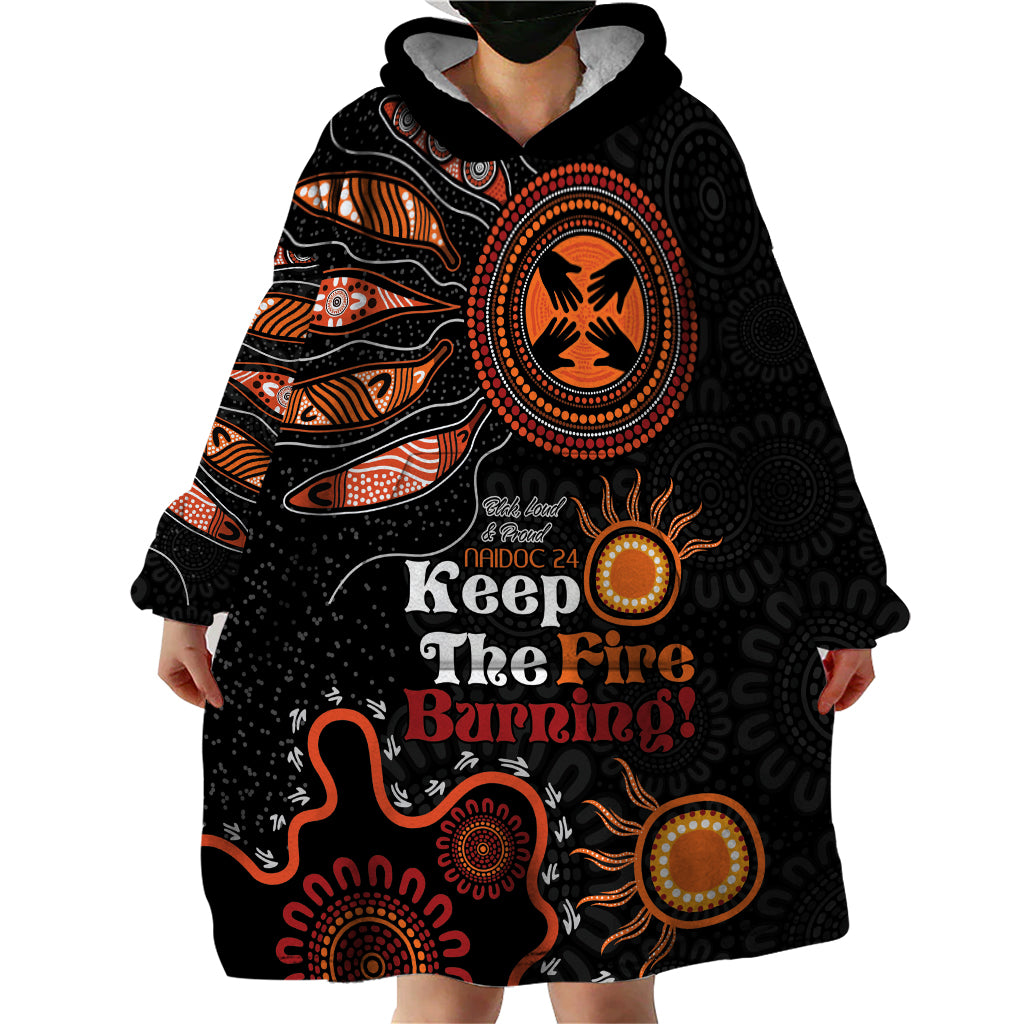 Australia NAIDOC 2024 Wearable Blanket Hoodie Keep the Fire Burning Aboriginal Art - Vibe Hoodie Shop