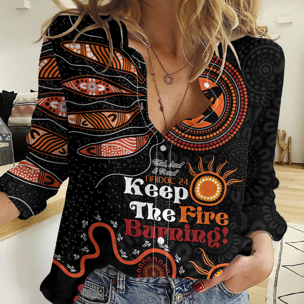 Australia NAIDOC 2024 Women Casual Shirt Keep the Fire Burning Aboriginal Art - Vibe Hoodie Shop