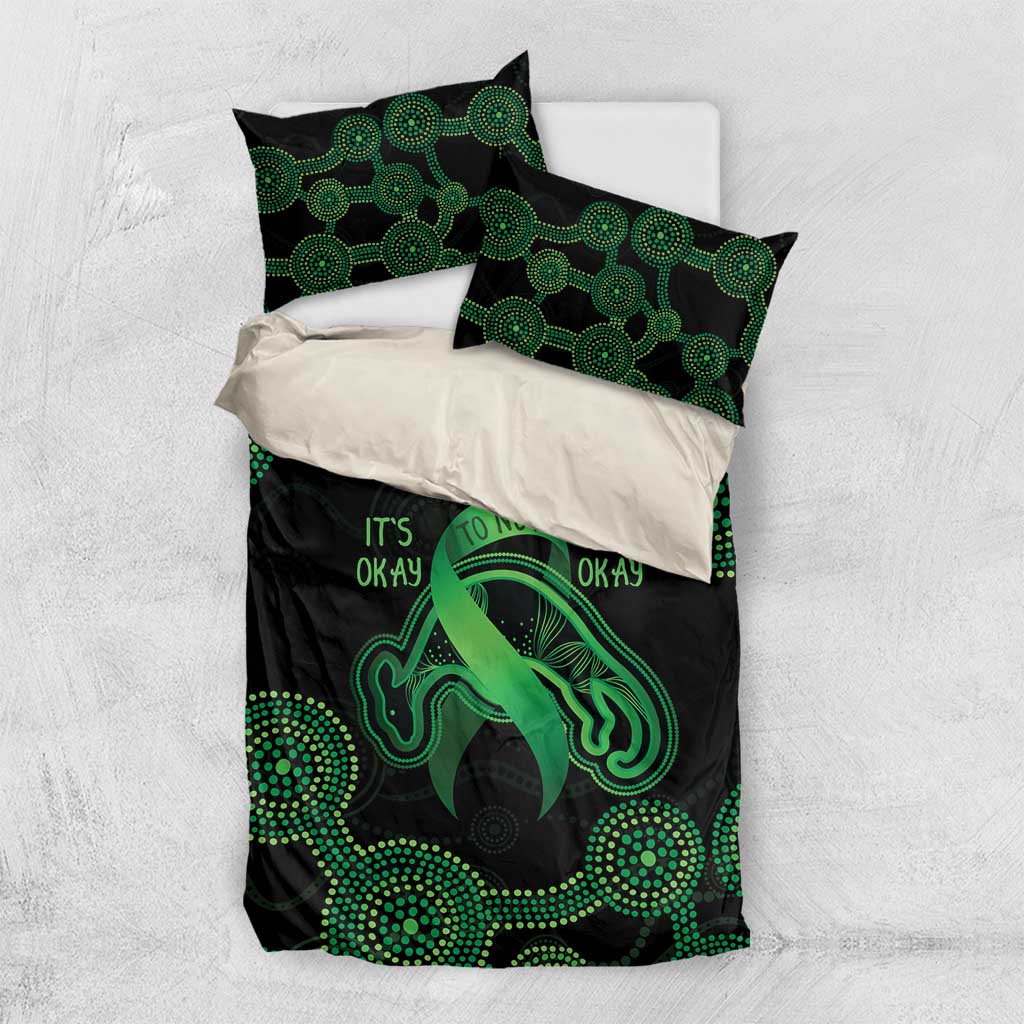 Green Kangaroo Ribbon Aboriginal Personalised Bedding Set Depression Awareness - Vibe Hoodie Shop