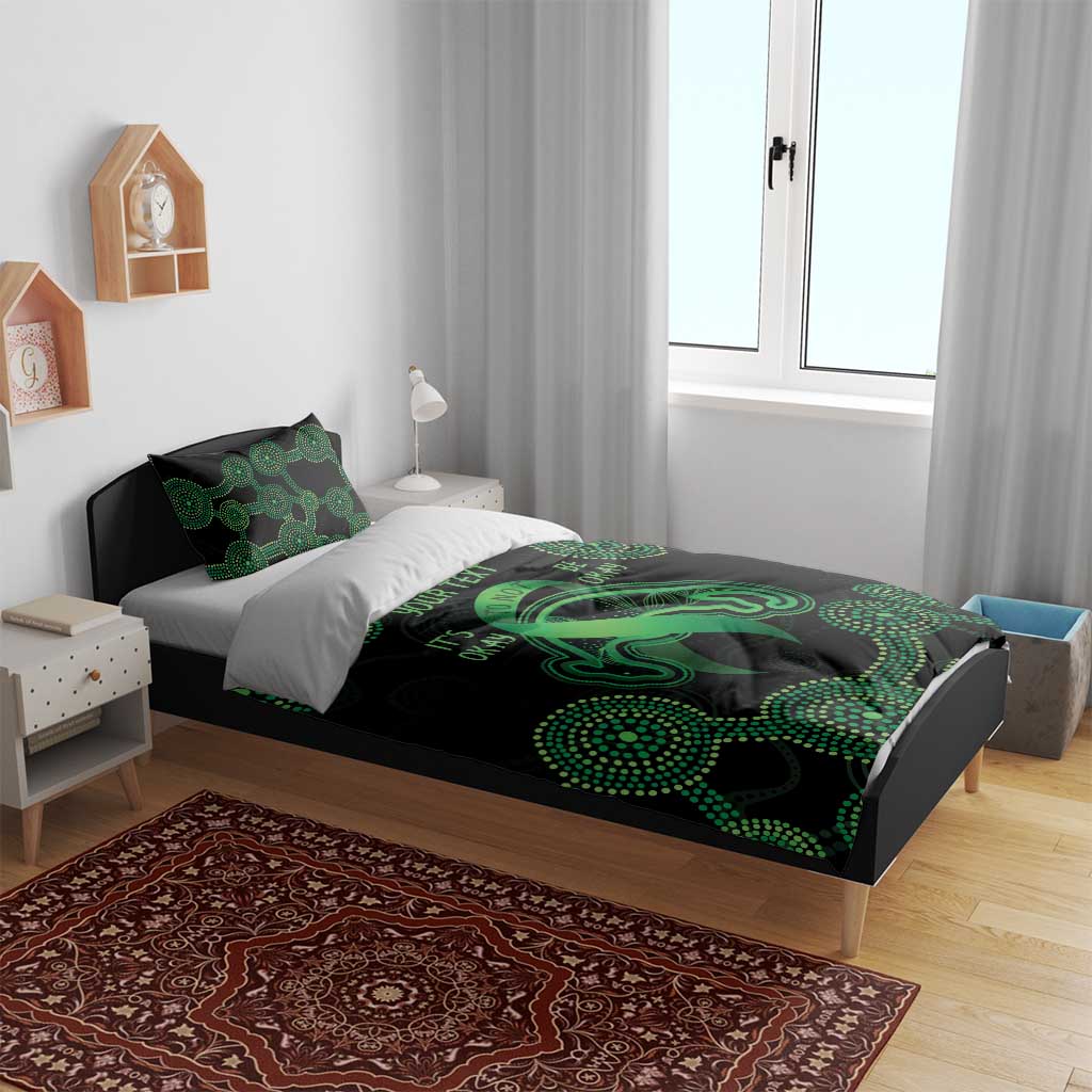 Green Kangaroo Ribbon Aboriginal Personalised Bedding Set Depression Awareness - Vibe Hoodie Shop