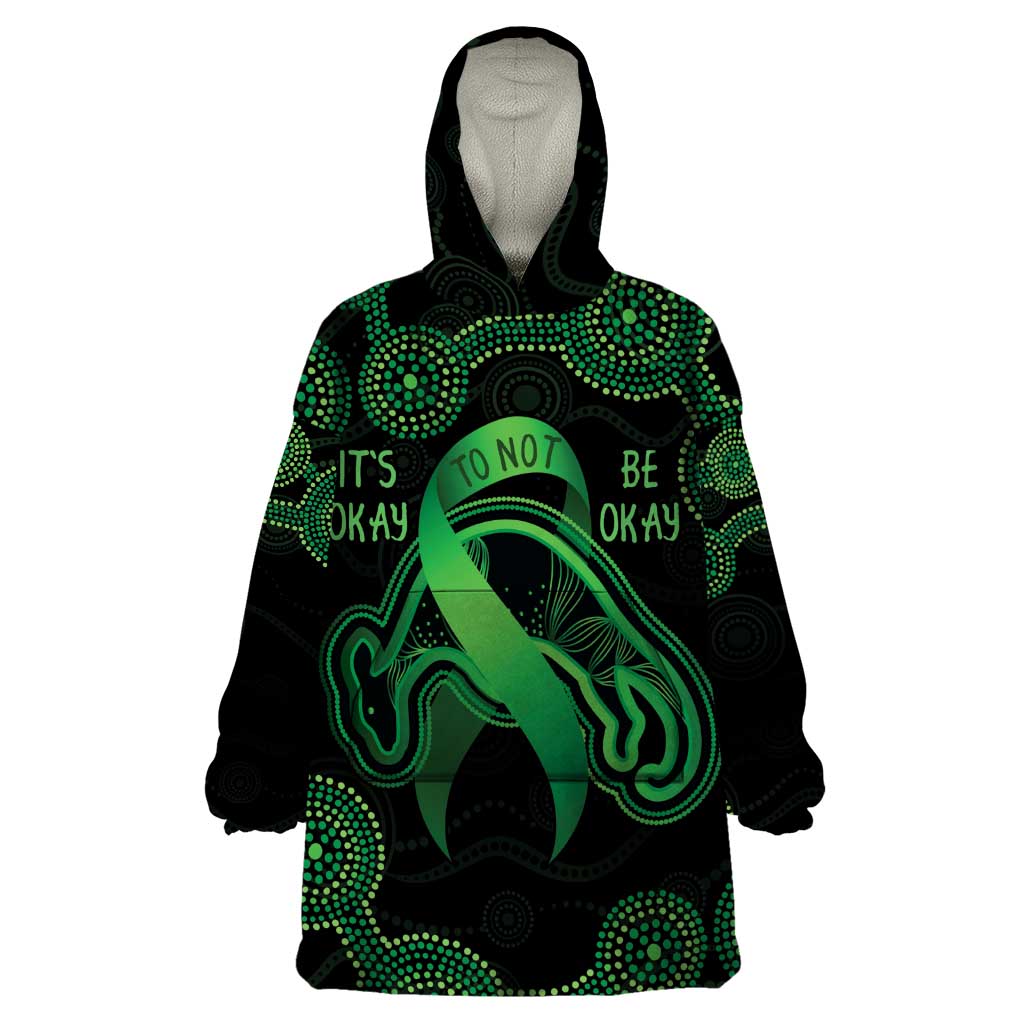 Green Kangaroo Ribbon Aboriginal Personalised Wearable Blanket Hoodie Depression Awareness - Vibe Hoodie Shop