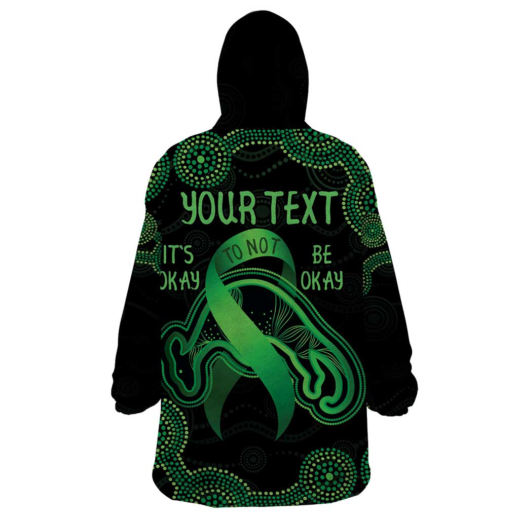 Green Kangaroo Ribbon Aboriginal Personalised Wearable Blanket Hoodie Depression Awareness - Vibe Hoodie Shop