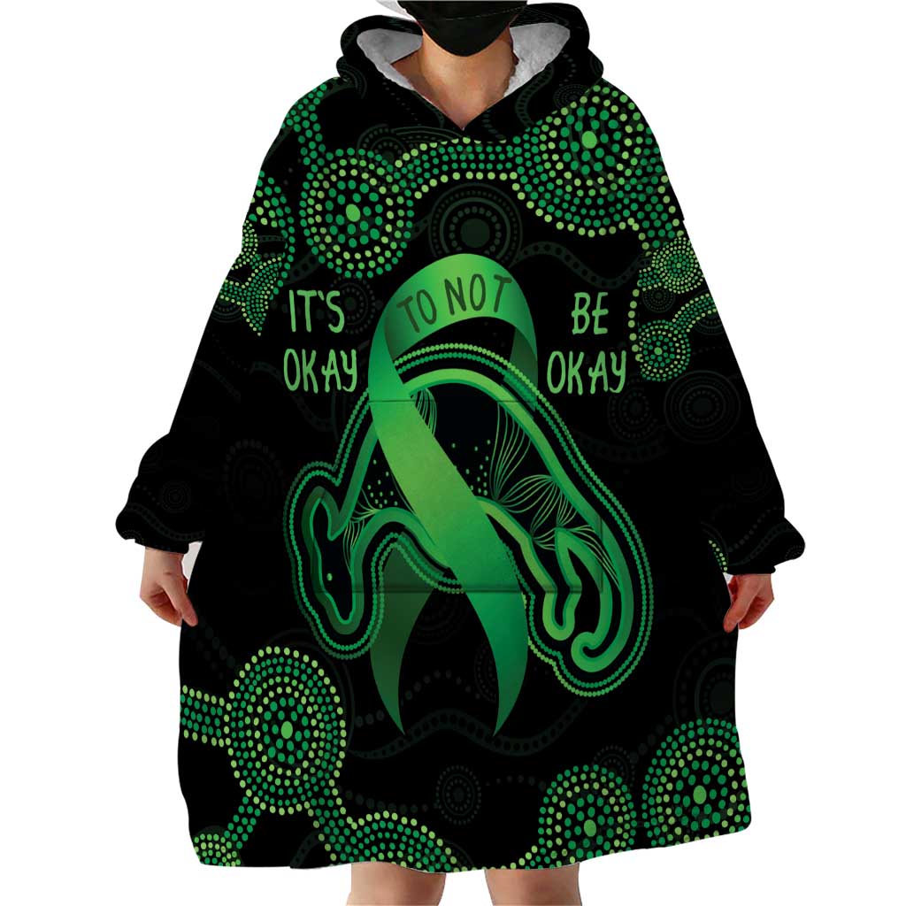 Green Kangaroo Ribbon Aboriginal Personalised Wearable Blanket Hoodie Depression Awareness - Vibe Hoodie Shop