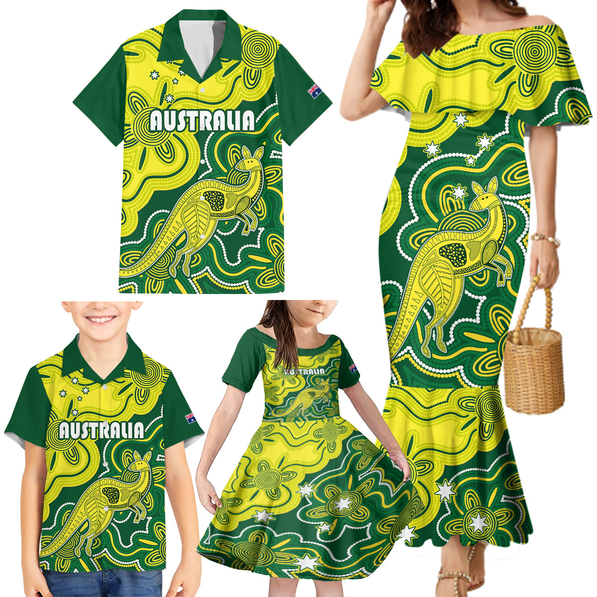 australia-cricket-family-matching-mermaid-dress-and-hawaiian-shirt-go-aussie-world-cup-2023-aboriginal-style-unique