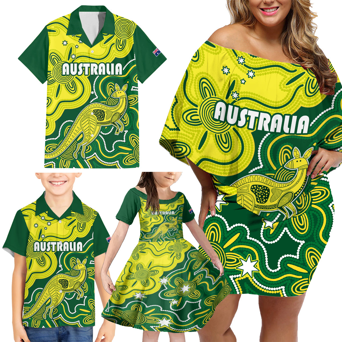 australia-cricket-family-matching-off-shoulder-short-dress-and-hawaiian-shirt-go-aussie-world-cup-2023-aboriginal-style-unique