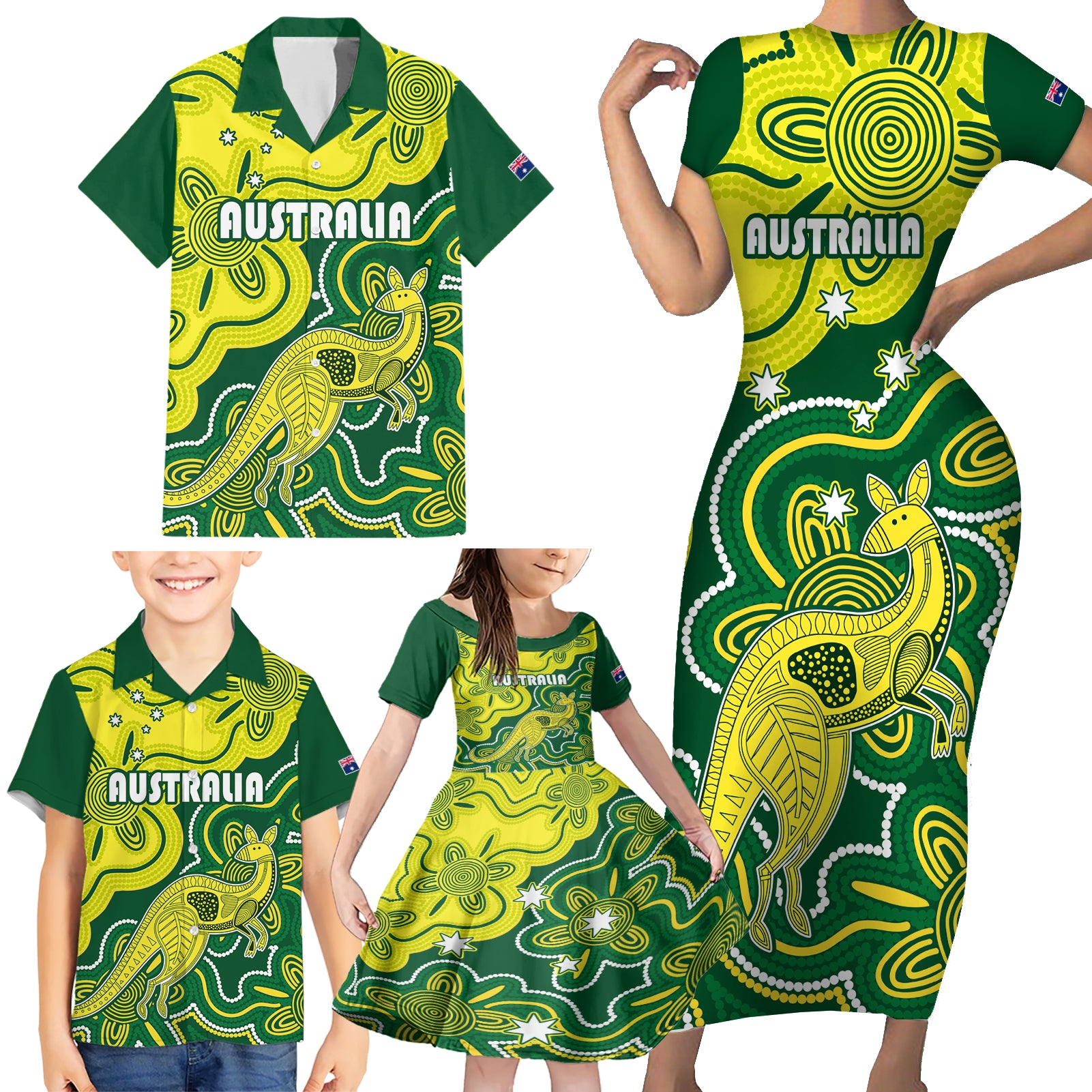 australia-cricket-family-matching-short-sleeve-bodycon-dress-and-hawaiian-shirt-go-aussie-world-cup-2023-aboriginal-style-unique