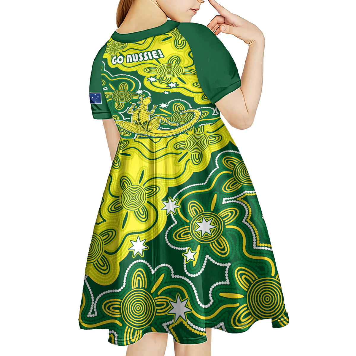 Australia Cricket Kid Short Sleeve Dress Go Aussie World Cup 2023 Aboriginal Style Unique - Vibe Hoodie Shop