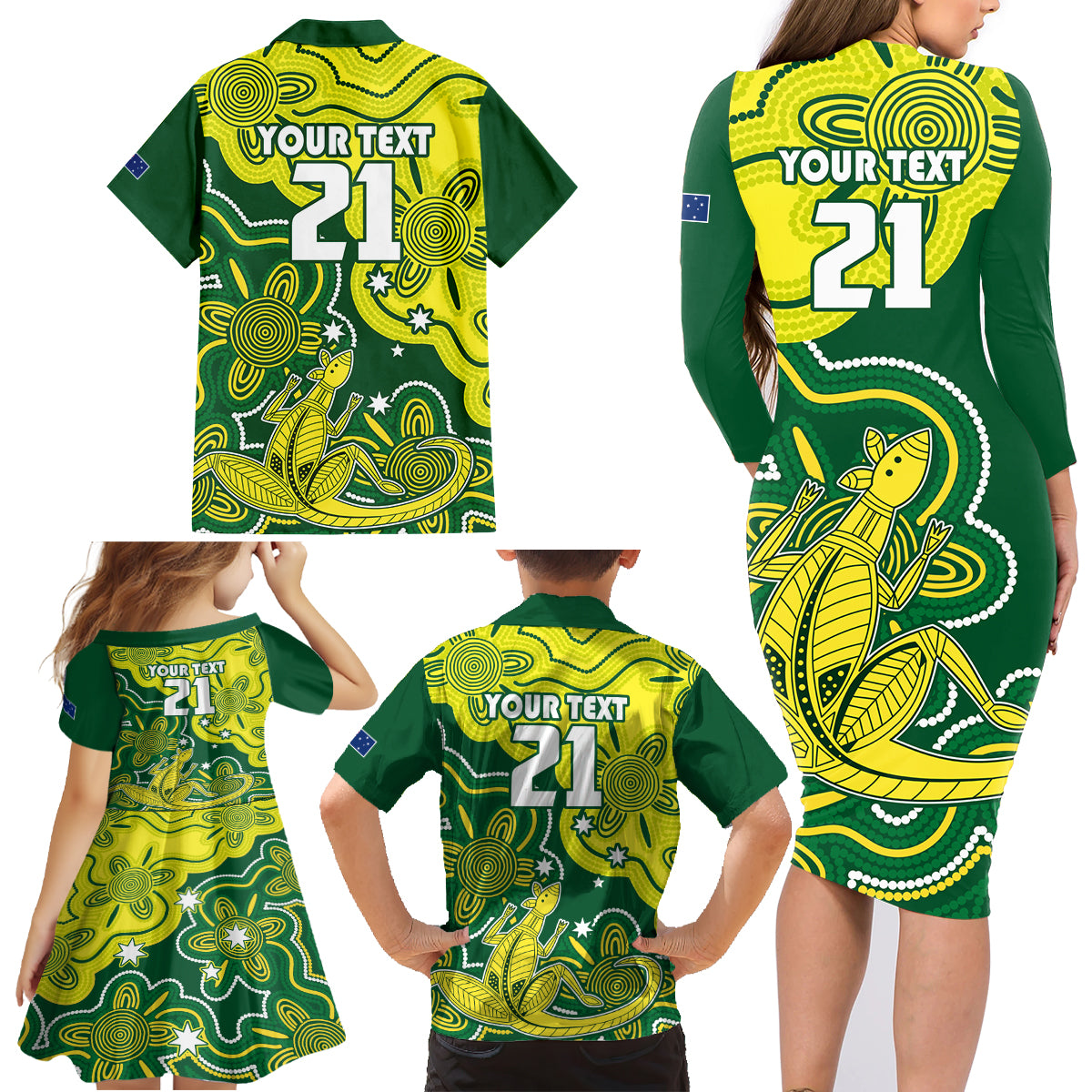 custom-australia-cricket-family-matching-long-sleeve-bodycon-dress-and-hawaiian-shirt-go-aussie-world-cup-2023-aboriginal-style-unique