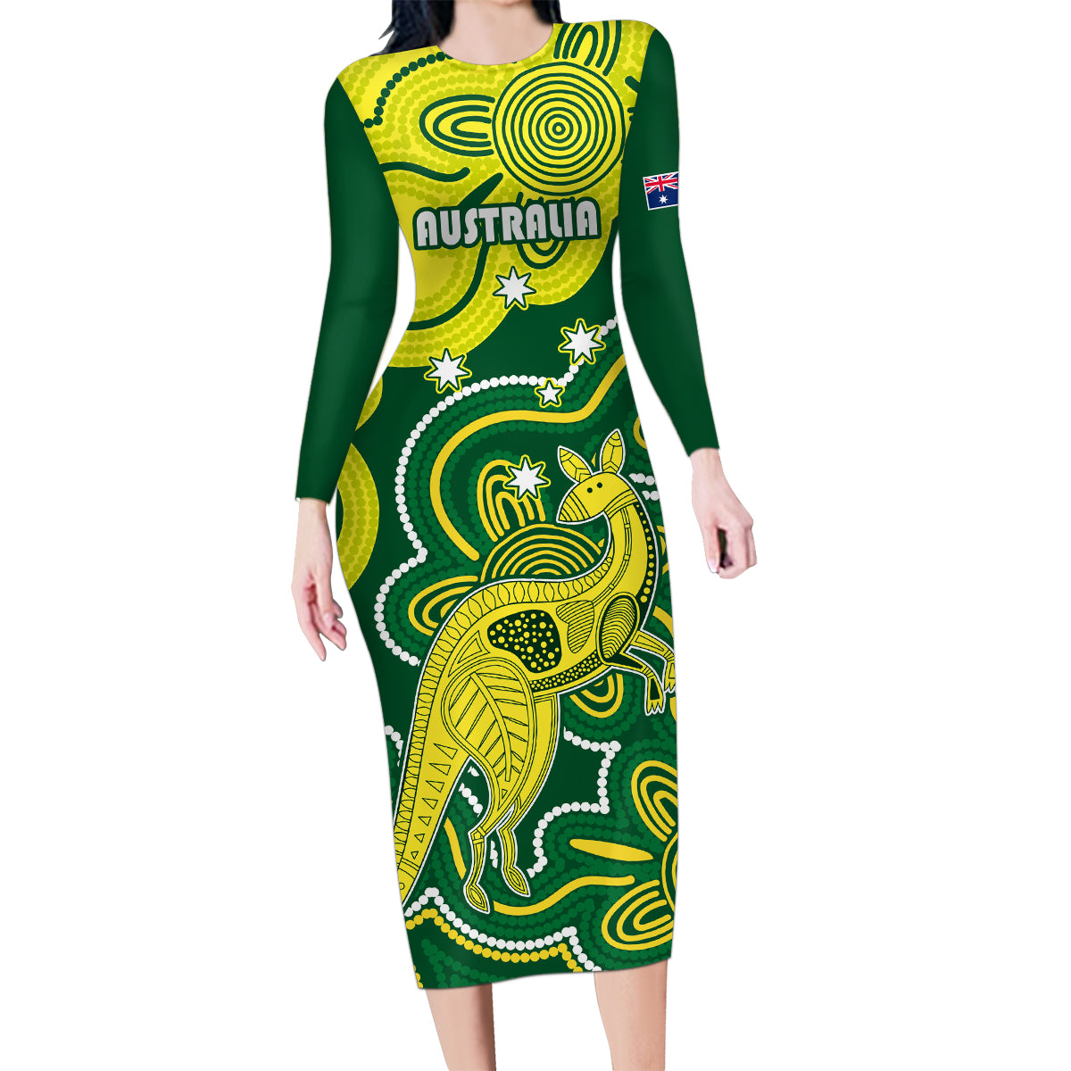 custom-australia-cricket-family-matching-long-sleeve-bodycon-dress-and-hawaiian-shirt-go-aussie-world-cup-2023-aboriginal-style-unique