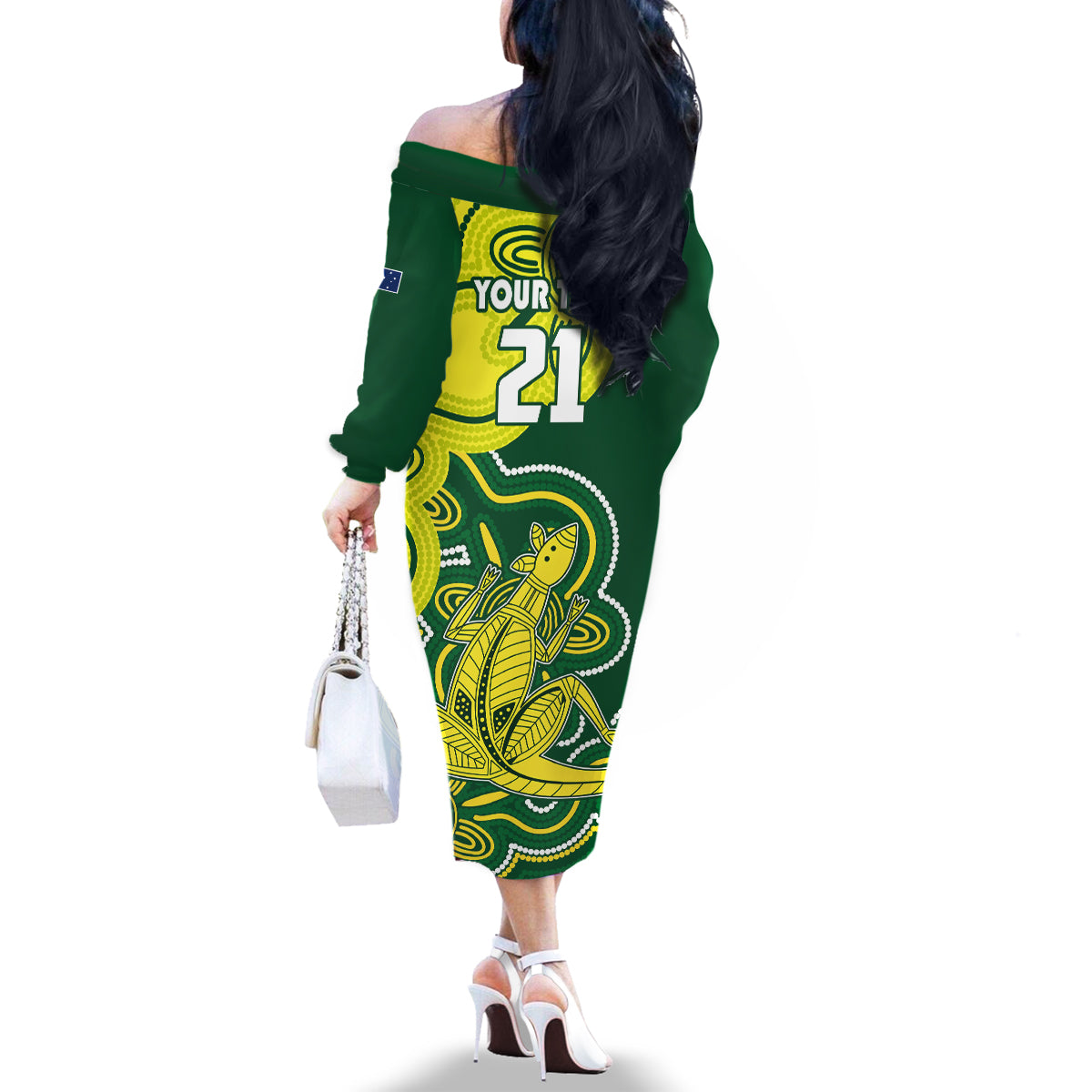 custom-australia-cricket-family-matching-off-shoulder-long-sleeve-dress-and-hawaiian-shirt-go-aussie-world-cup-2023-aboriginal-style-unique