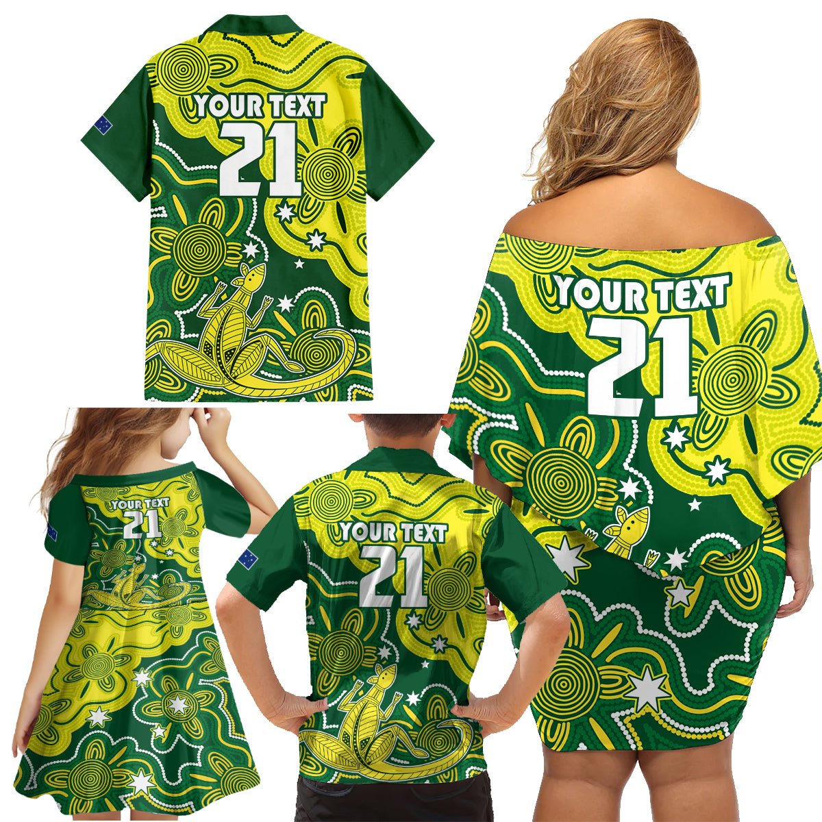 custom-australia-cricket-family-matching-off-shoulder-short-dress-and-hawaiian-shirt-go-aussie-world-cup-2023-aboriginal-style-unique