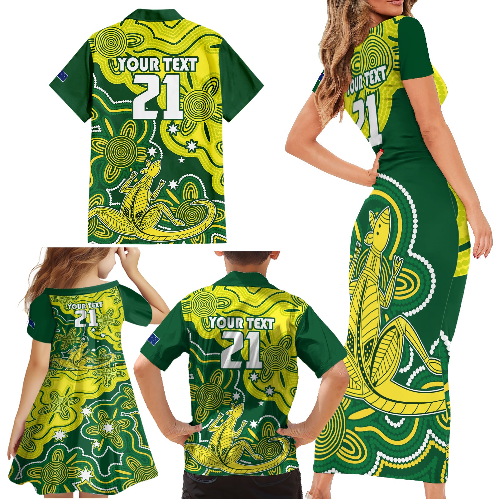 custom-australia-cricket-family-matching-short-sleeve-bodycon-dress-and-hawaiian-shirt-go-aussie-world-cup-2023-aboriginal-style-unique