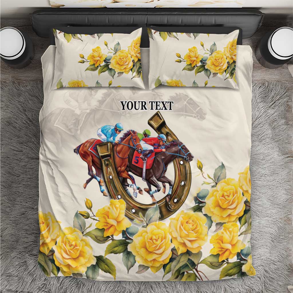 Melbourne Horse Racing Personalised Bedding Set Australian Horse With Yellow Roses - Vibe Hoodie Shop