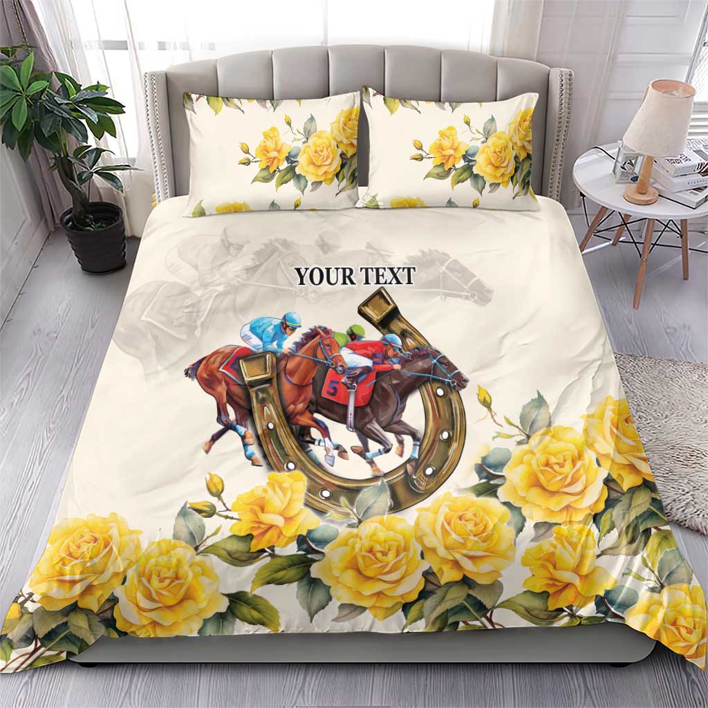 Melbourne Horse Racing Personalised Bedding Set Australian Horse With Yellow Roses - Vibe Hoodie Shop