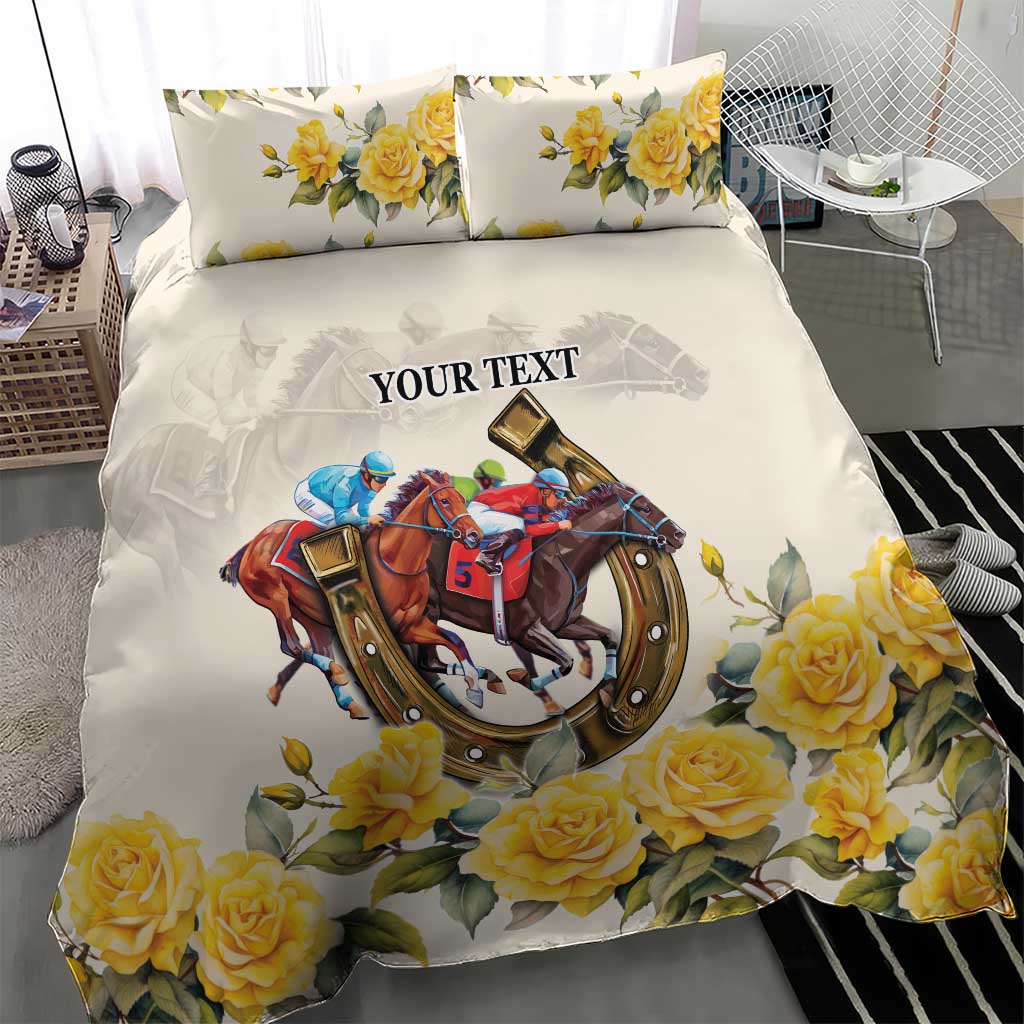 Melbourne Horse Racing Personalised Bedding Set Australian Horse With Yellow Roses - Vibe Hoodie Shop
