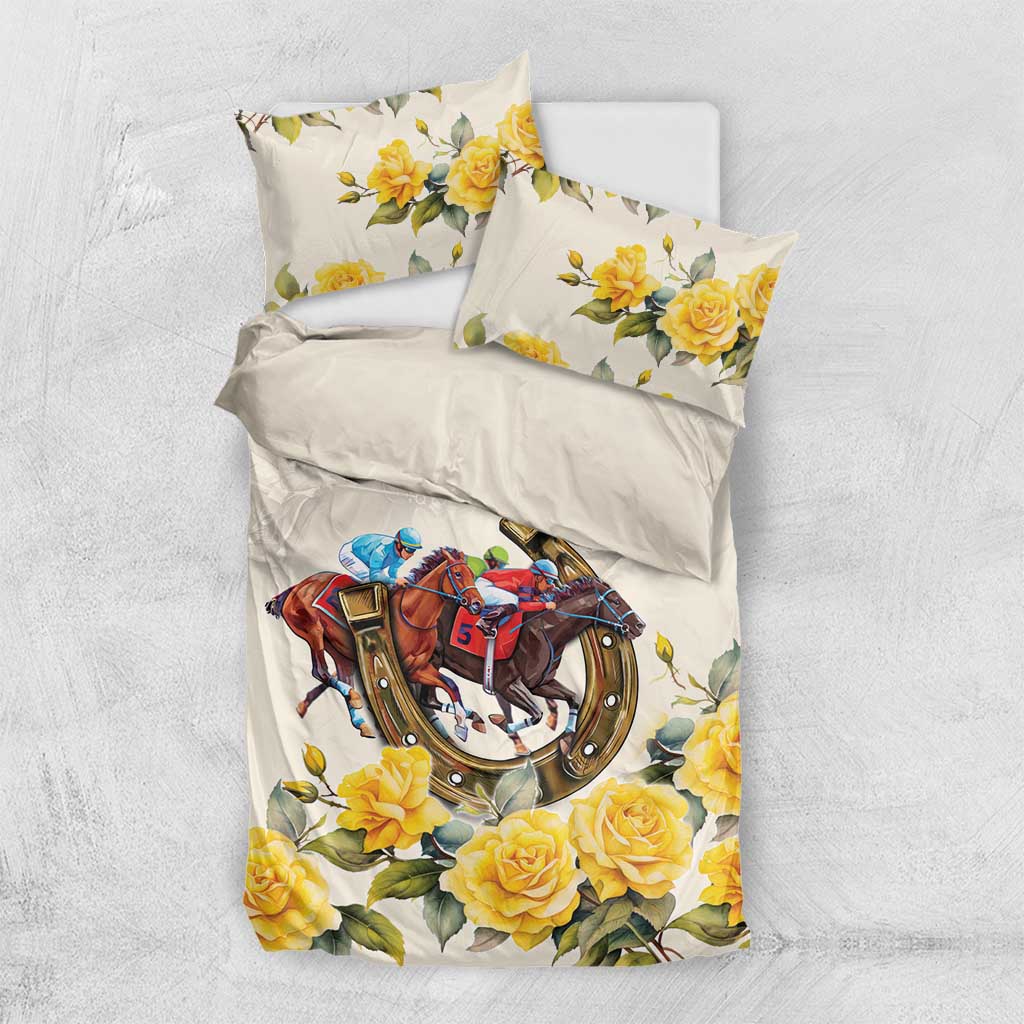 Melbourne Horse Racing Personalised Bedding Set Australian Horse With Yellow Roses - Vibe Hoodie Shop