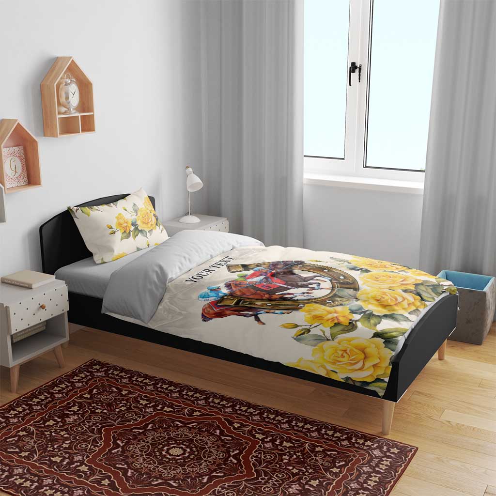 Melbourne Horse Racing Personalised Bedding Set Australian Horse With Yellow Roses - Vibe Hoodie Shop