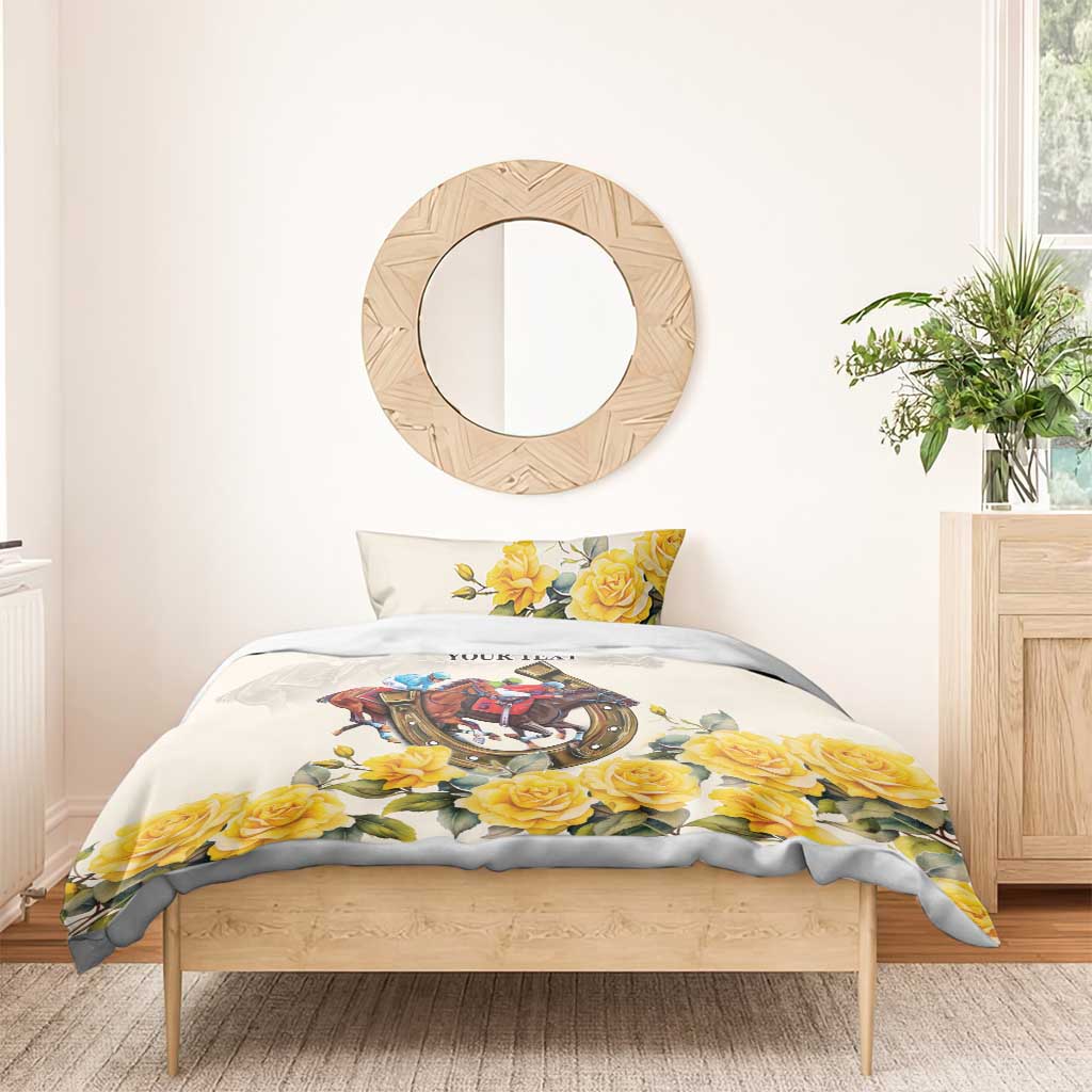 Melbourne Horse Racing Personalised Bedding Set Australian Horse With Yellow Roses - Vibe Hoodie Shop