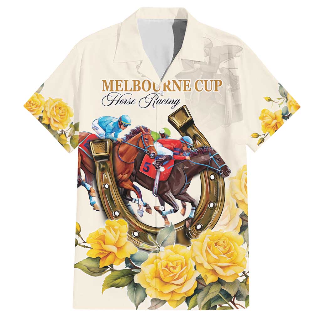 Melbourne Horse Racing Personalised Hawaiian Shirt Australian Horse With Yellow Roses - Vibe Hoodie Shop