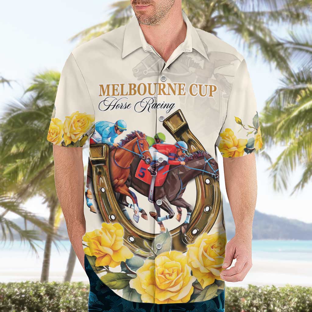 Melbourne Horse Racing Personalised Hawaiian Shirt Australian Horse With Yellow Roses - Vibe Hoodie Shop